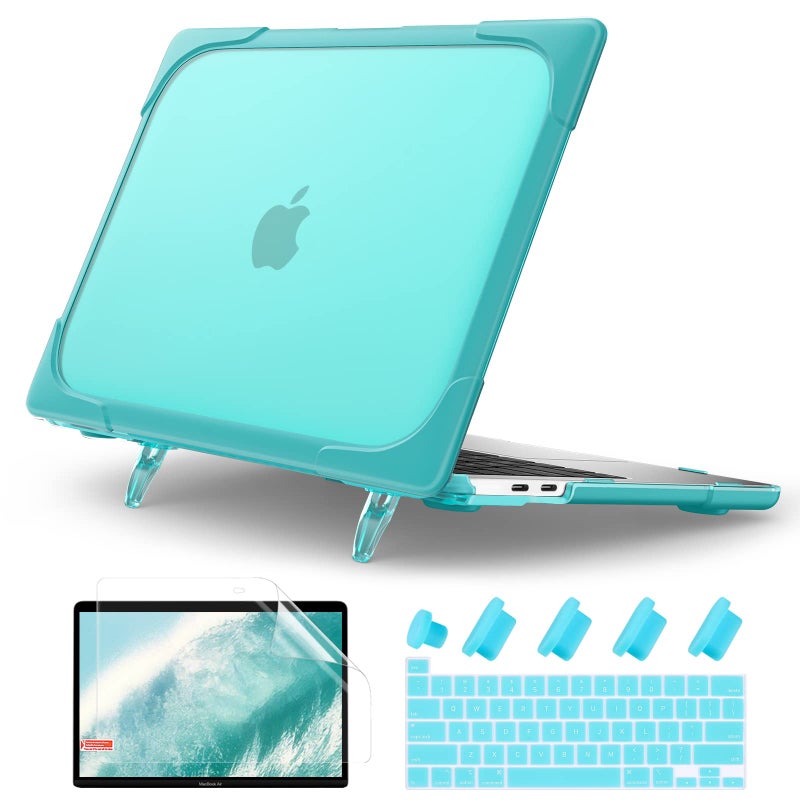 Batianda Heavy Duty Case for MacBook Pro 13 inch 2022 2020 Release A2338 M2 M1 A2289 A2251, Ergonomic Foldable Kickstand (Holds 22lbs) Matte Translucent Shockproof Cover with Spare Parts, Mint Green - Image 1